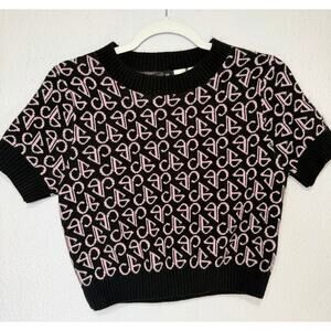 Divided Black Pink Monogram Knit Crop Top Medium Y2K Coquette Preppy Logo